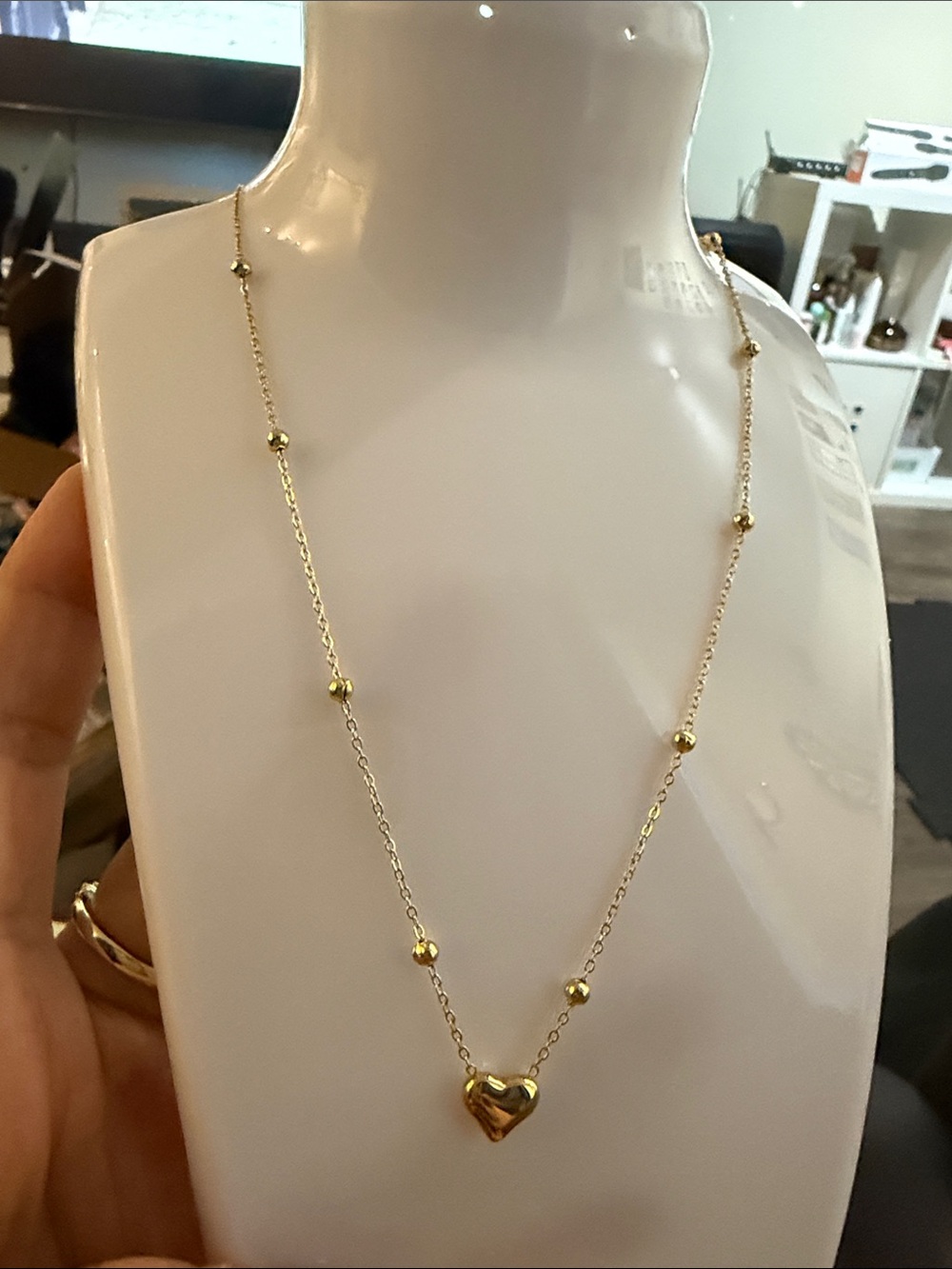 Elegant Gold Heart Station Necklace